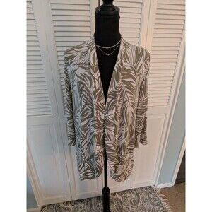 CHICO'S Travelers Jacket Top Women's M/8-10 Slinky Stretch Khaki Leaf Print $118